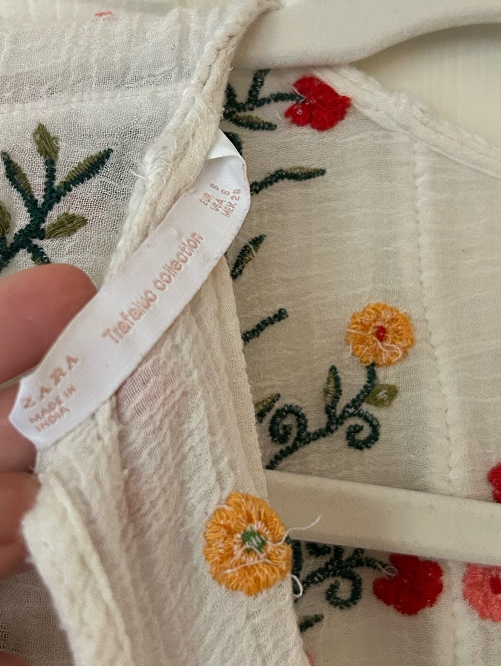 Zara Cream Embroidered Tie Front Cropped Cardigan Floral Kimono Blouse Size S - Picture 12 of 14